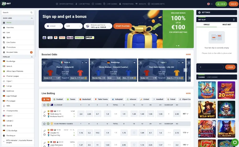 20bet homepage