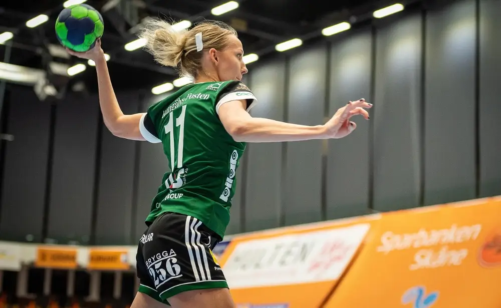 A handball player in action